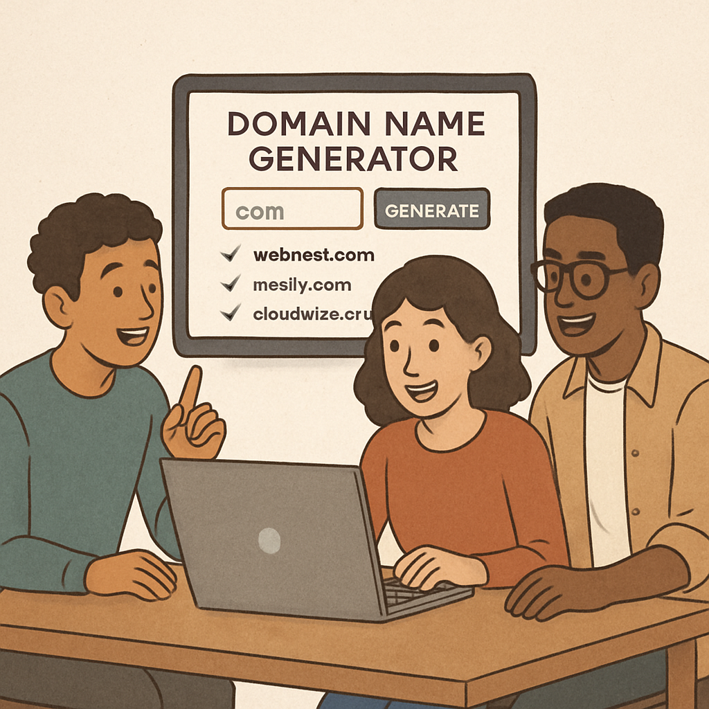 startup team using a domain name generator tool